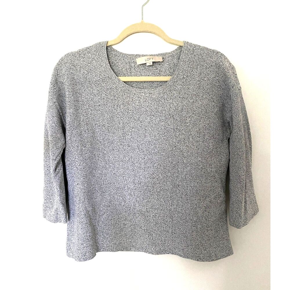 Ann Taylor Loft Speckled Tweed 3/4 Sleeve Stretchy Crewneck Sweater Pullover S